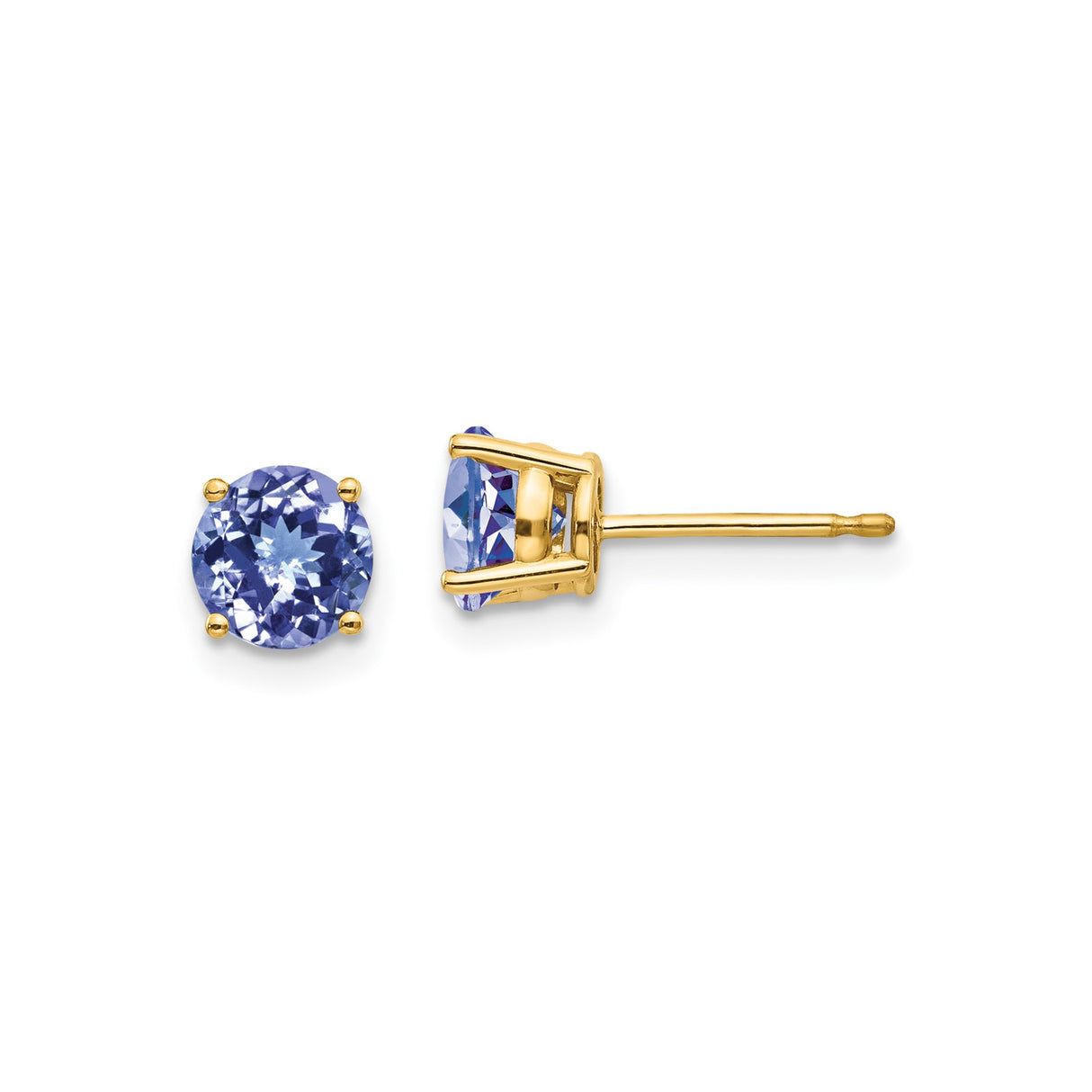 14k Yellow Gold Stud Earrings with Tanzanite in Classic Four Prong Setting for Women