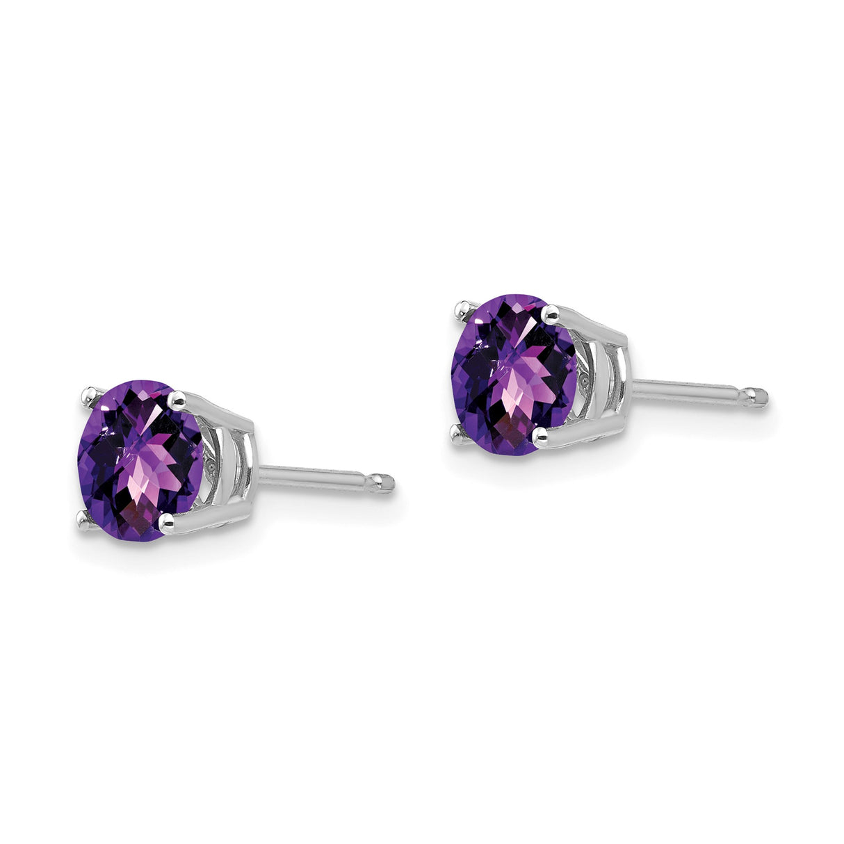 14k White Gold Amethyst Stud Earrings, Round Cut Solitaire February Birthstone Jewelry