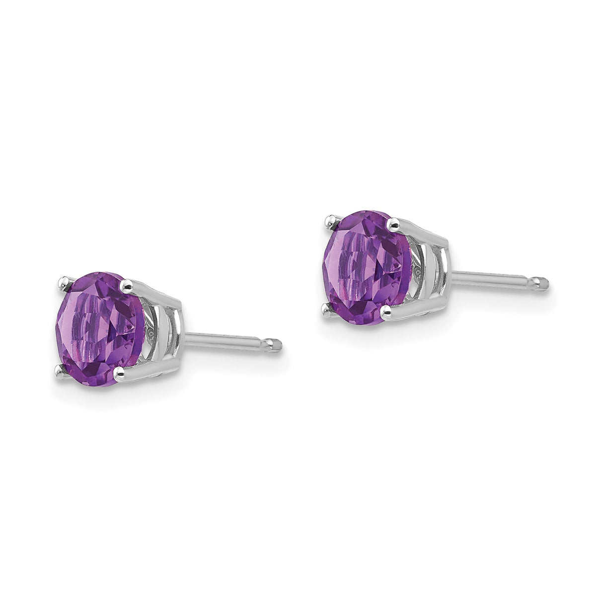 14k White Gold Stud Earrings with Round Amethyst, Dainty Minimalist Design