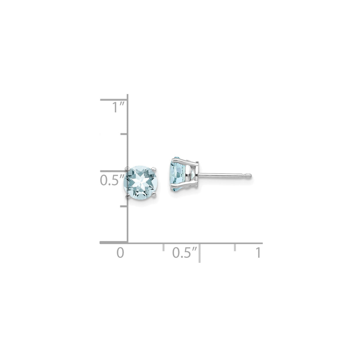 14k White Gold Stud Earrings with Aquamarine, Round Cut, Minimalist Design for Women