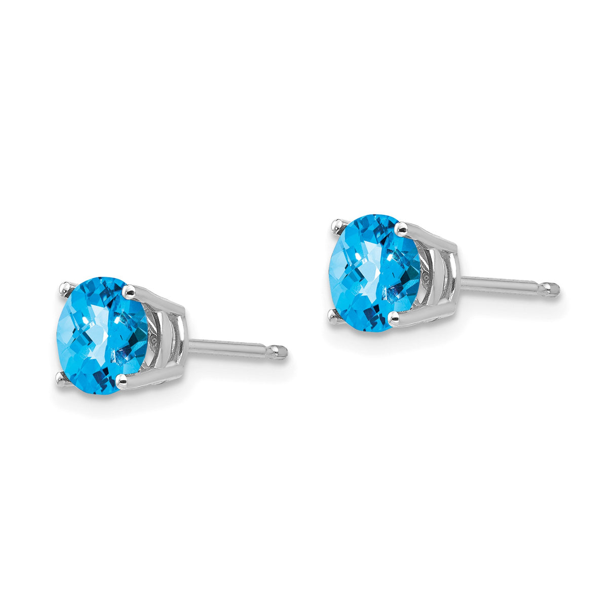 14k White Gold Stud Earrings with Swiss Blue Topaz, Round Cut, Minimalist Style