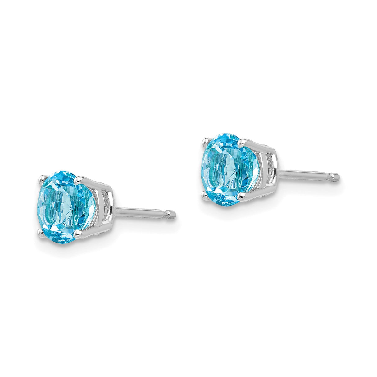 14k White Gold Stud Earrings with Swiss Blue Topaz, Prong Set Minimalist Design