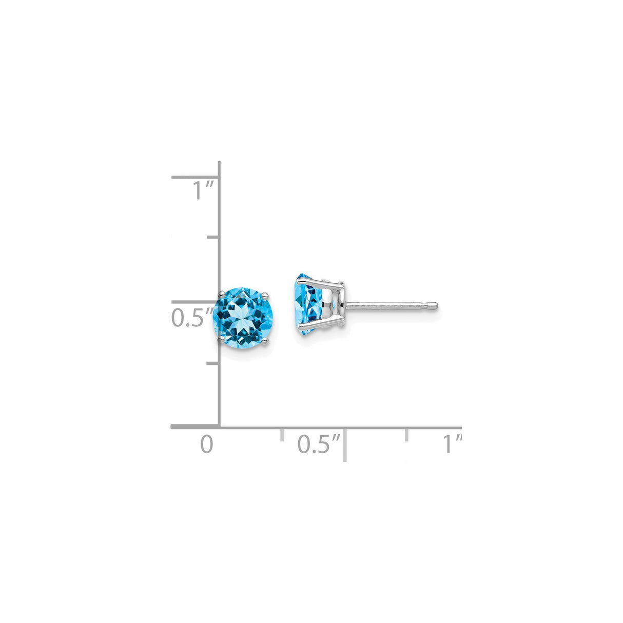 14k White Gold Stud Earrings with Swiss Blue Topaz, Prong Set Minimalist Design