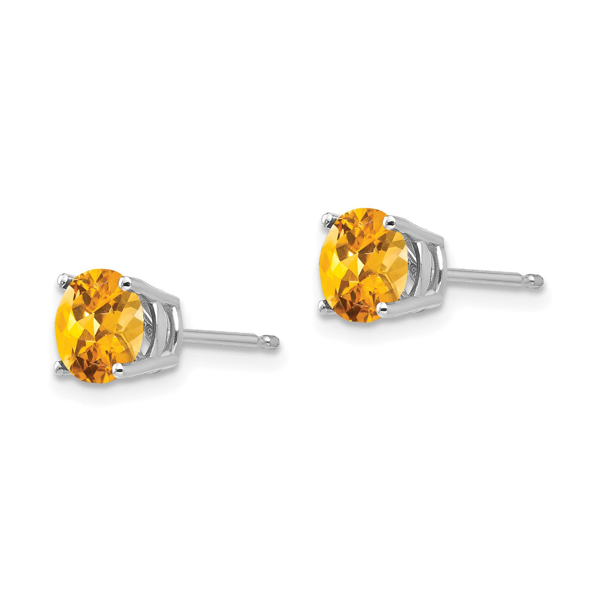 14k White Gold Citrine Stud Earrings, Round Yellow Gemstone, Four Prong Basket Setting