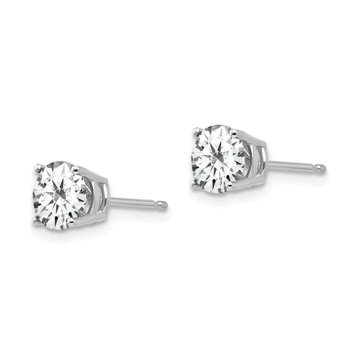 14k White Gold Solitaire Stud Earrings with Cubic Zirconia, Classic Minimalist Design