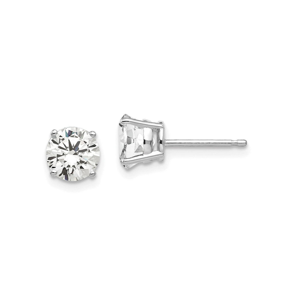 14k White Gold Solitaire Stud Earrings with Cubic Zirconia, Classic Minimalist Design