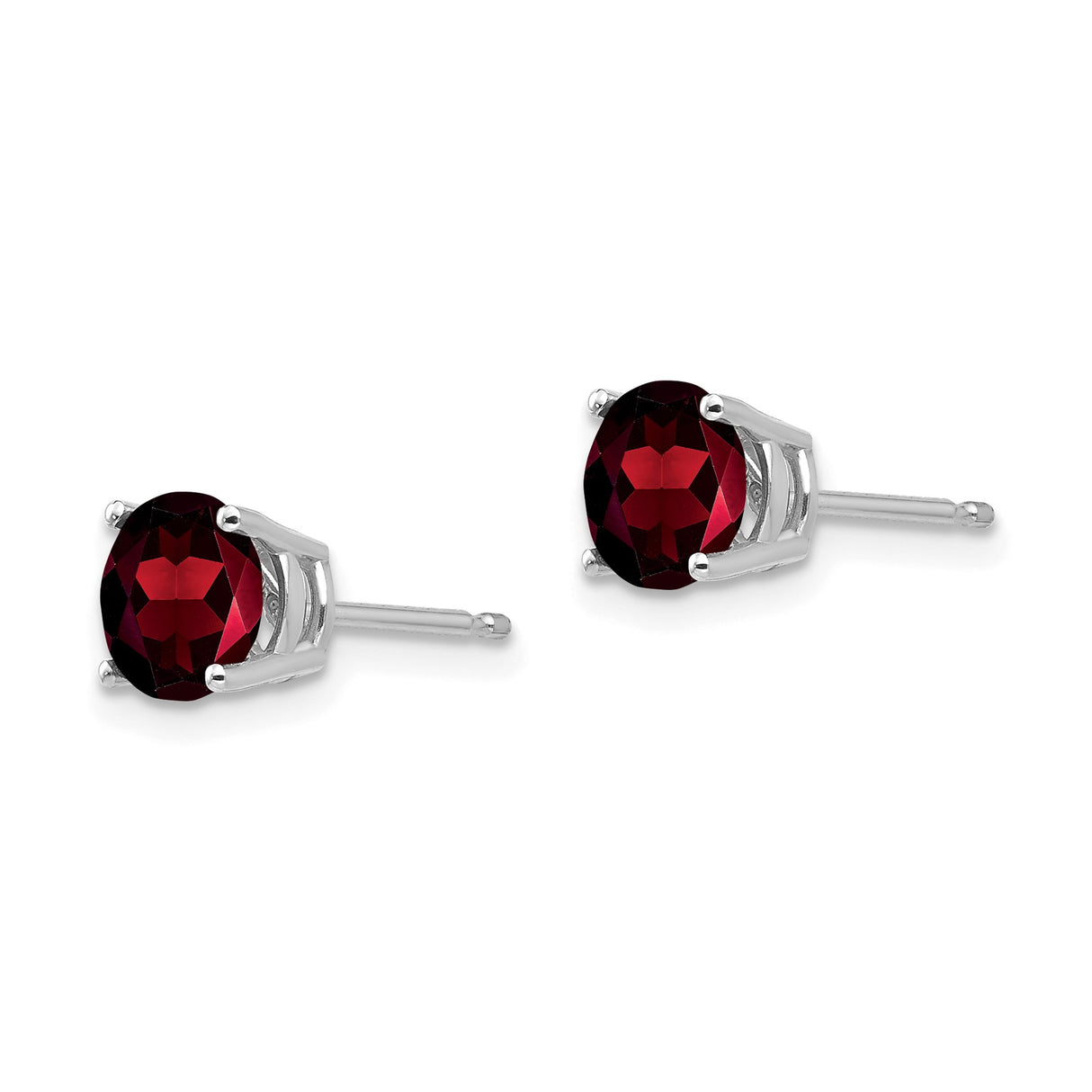 14k White Gold Garnet Stud Earrings, Round Four Prong Basket Setting