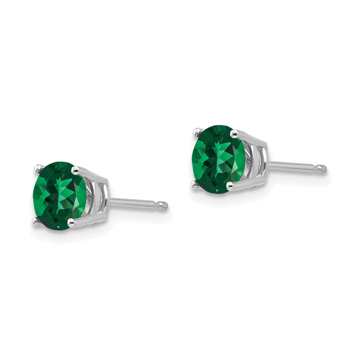 14k White Gold Stud Earrings with Round Helenite Gemstone in Four Prong Setting