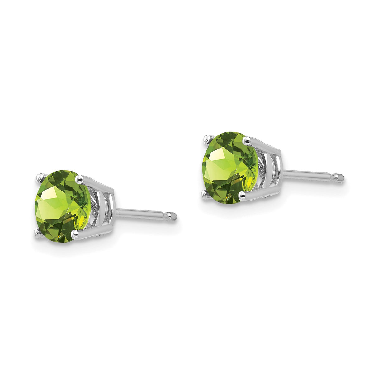 14k White Gold Stud Earrings with Peridot, Round Cut August Birthstone for Women