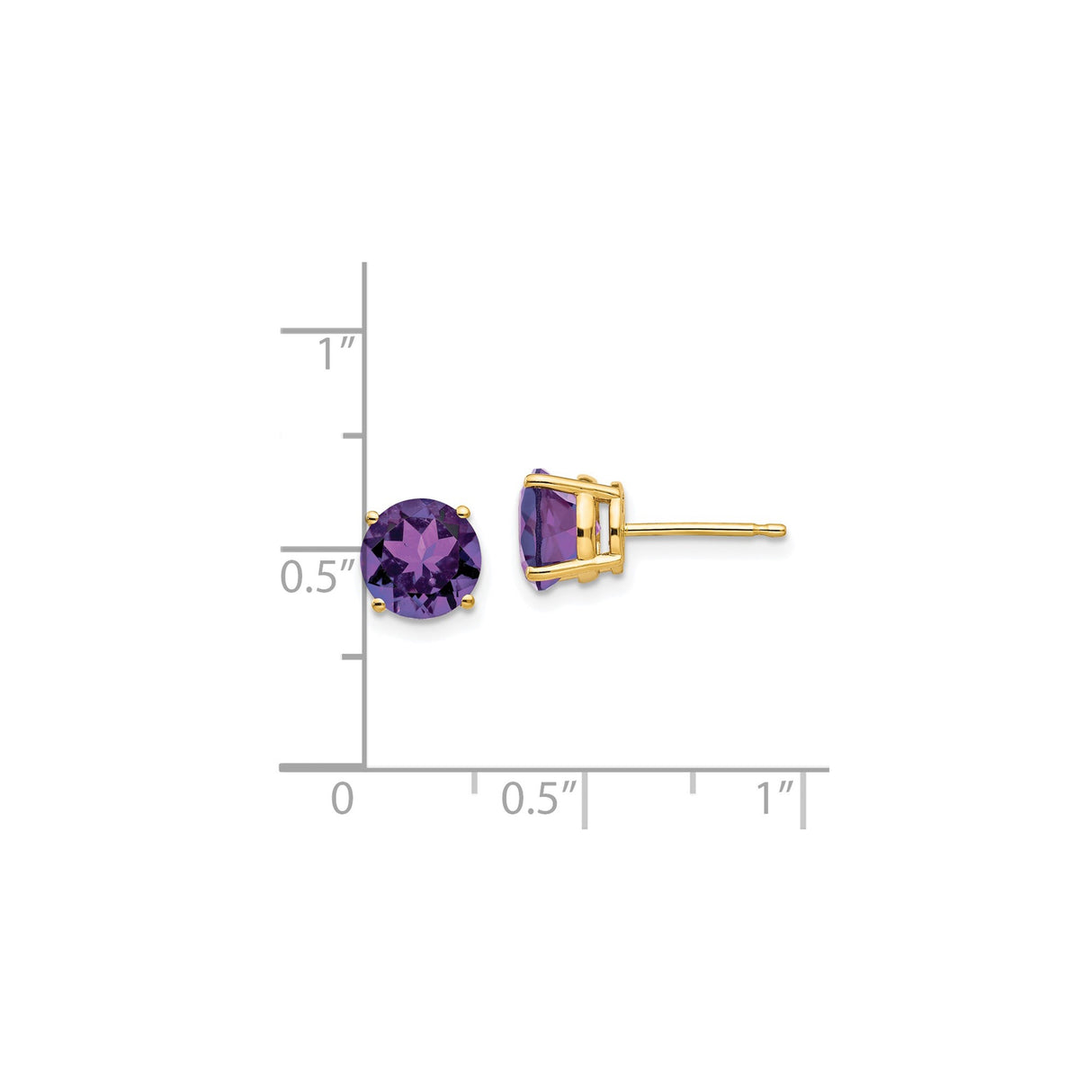 14k Yellow Gold Amethyst Stud Earrings, Round Cut Solitaire, Minimalist Design for Women