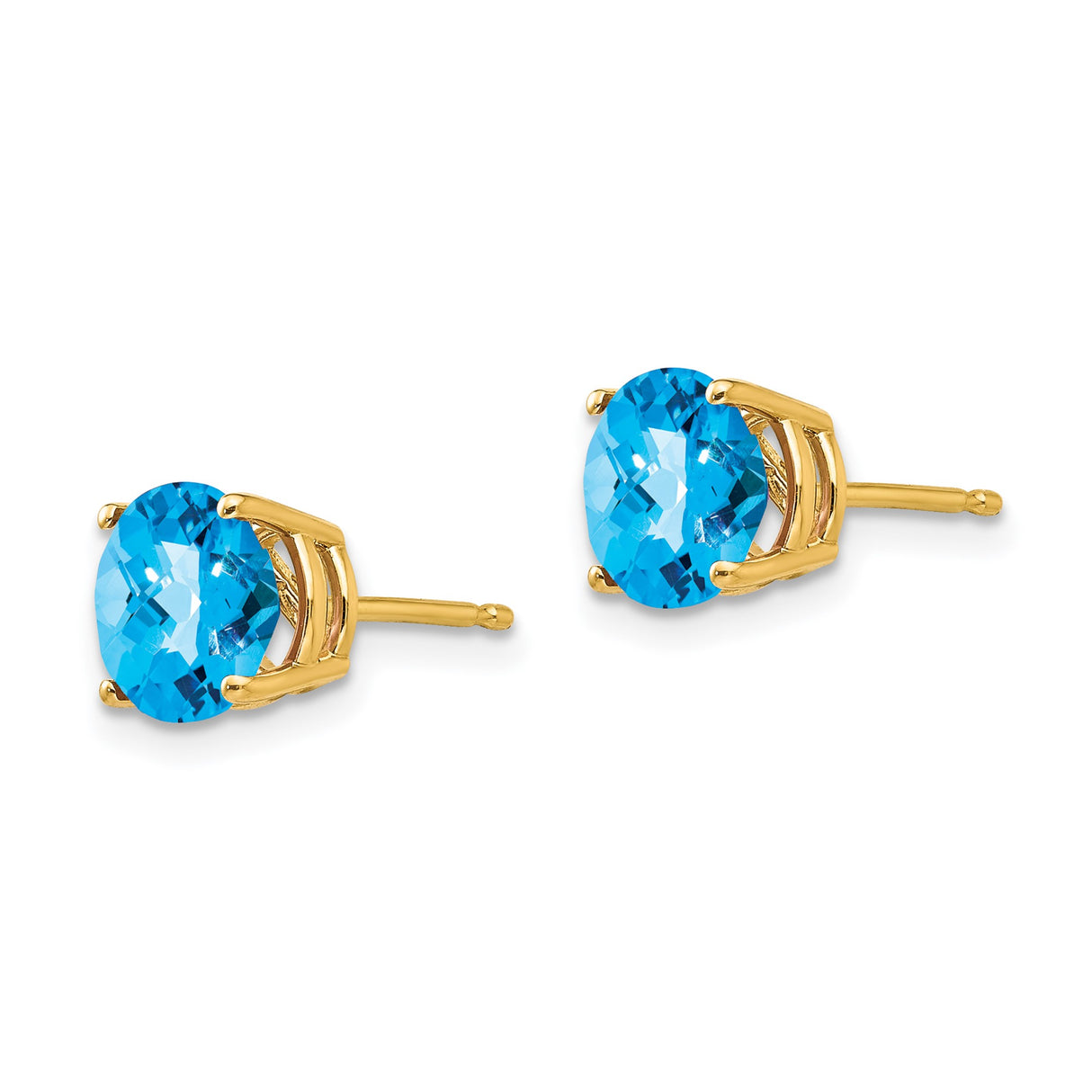 14k Yellow Gold Stud Earrings with Swiss Blue Topaz, Classic Minimalist Design for Women