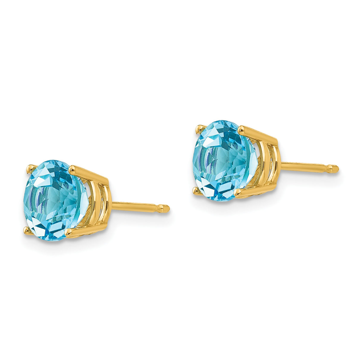 14k Yellow Gold Stud Earrings with Round Swiss Blue Topaz, Classic Dainty Birthstone Jewelry