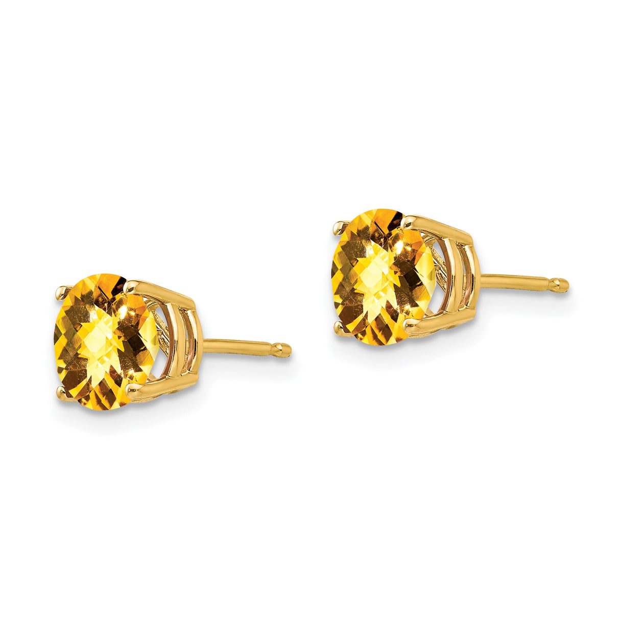 14k Yellow Gold Stud Earrings with Round Cut Citrine in Four-Prong Setting