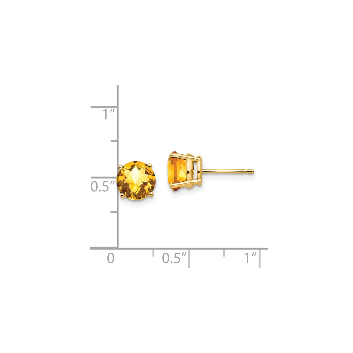 14k Yellow Gold Stud Earrings with Round Cut Citrine in Four-Prong Setting
