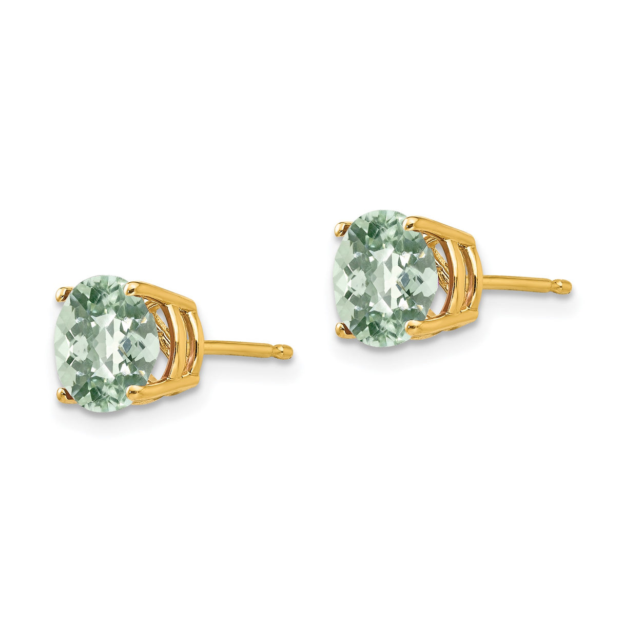 14k Yellow Gold Stud Earrings with Round Green Quartz in Four Prong Setting