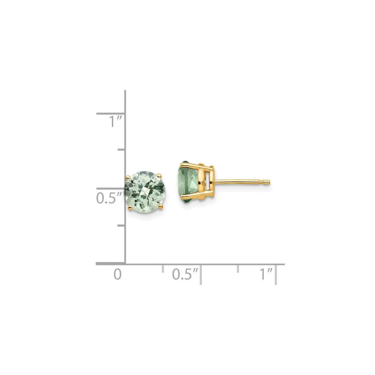 14k Yellow Gold Stud Earrings with Round Green Quartz in Four Prong Setting