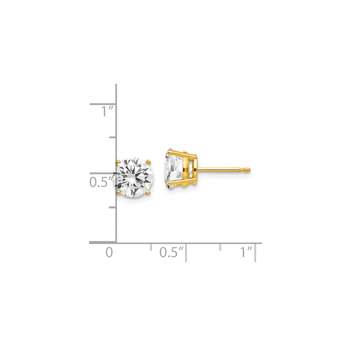 14k Yellow Gold Stud Earrings with Round Cut Cubic Zirconia, Classic Four Prong Solitaire Style