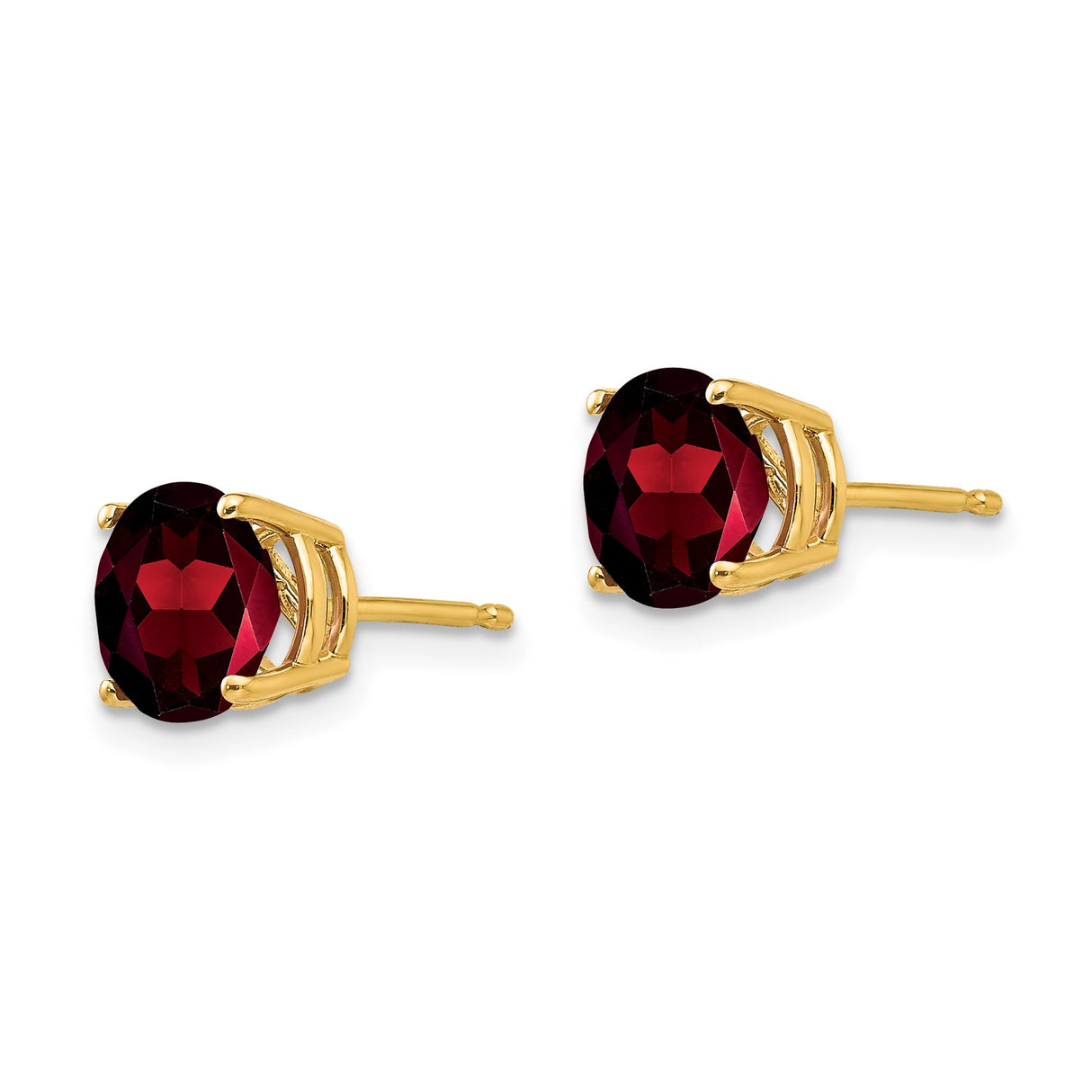 14k Yellow Gold Stud Earrings with Garnet, Round Cut Gemstone in Four Prong Setting