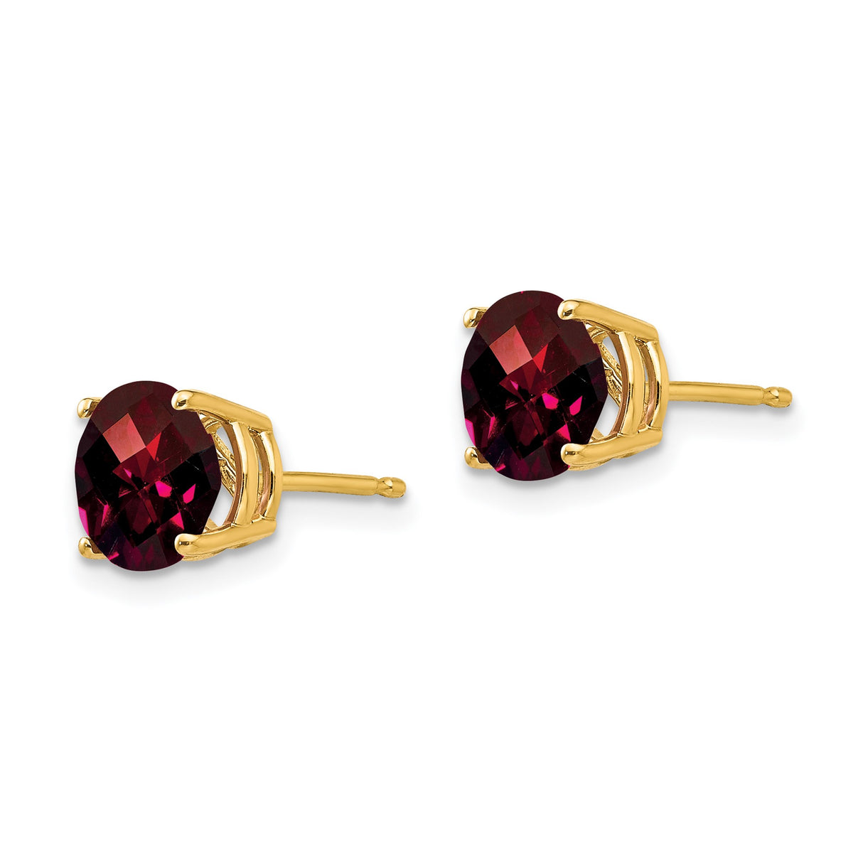 14k Yellow Gold Stud Earrings with Round Garnet in Classic Four Prong Setting for Women