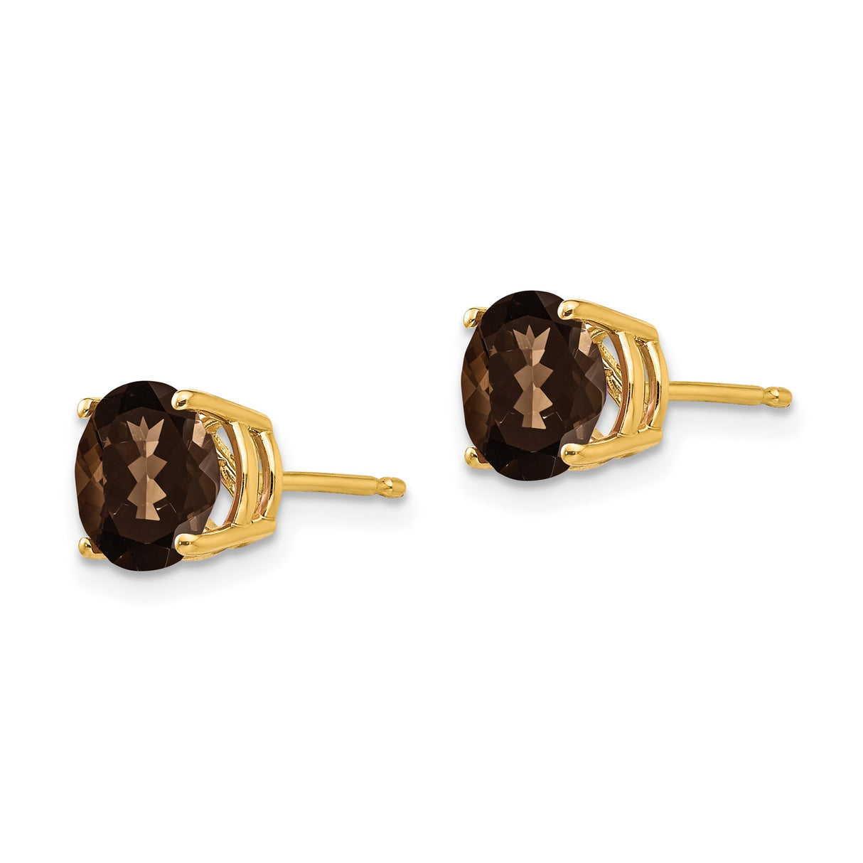 14k Yellow Gold Stud Earrings with Smoky Quartz, Minimalist Classic Style for Women