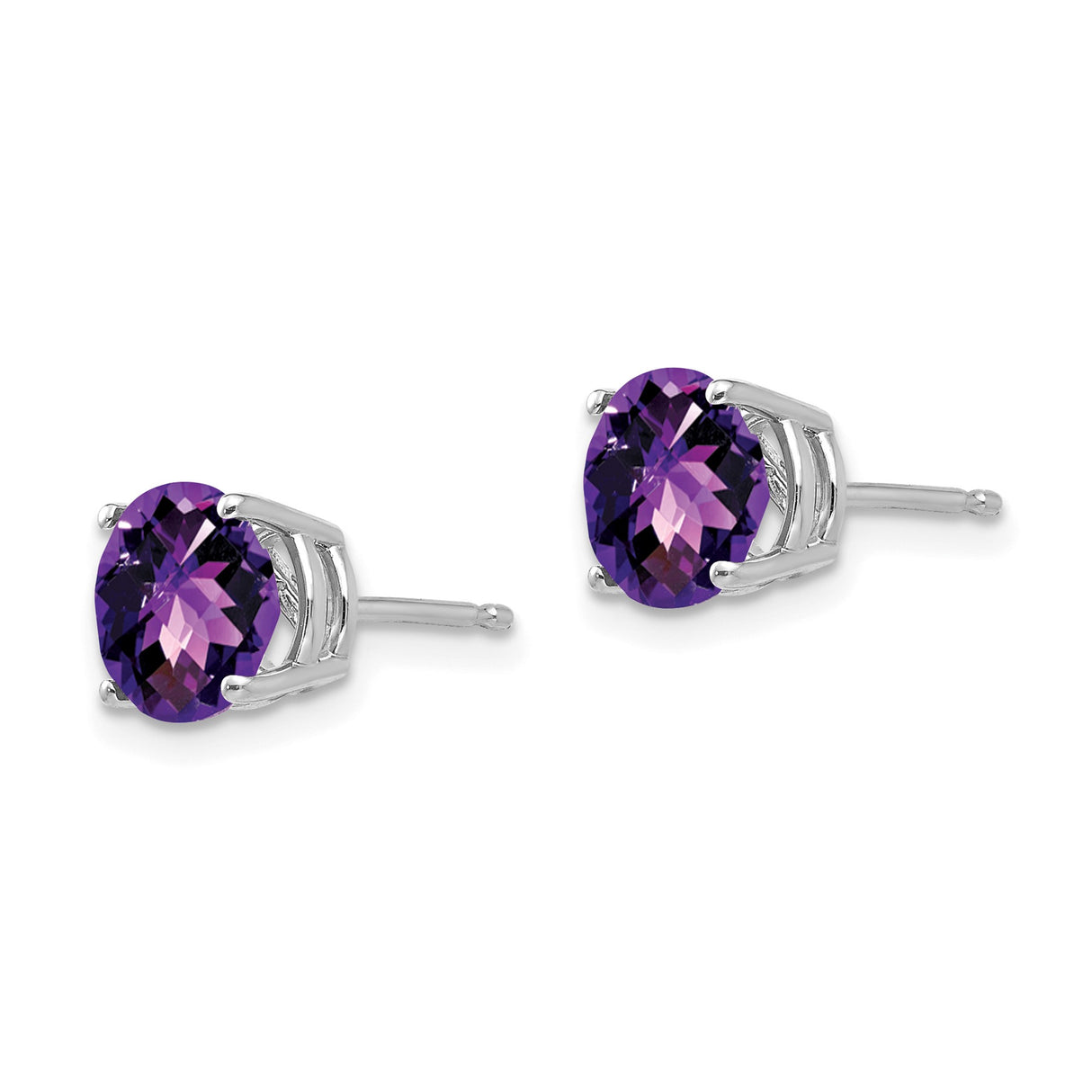 14k White Gold Amethyst Stud Earrings, Round Faceted Purple Gemstone, Classic Minimalist Style