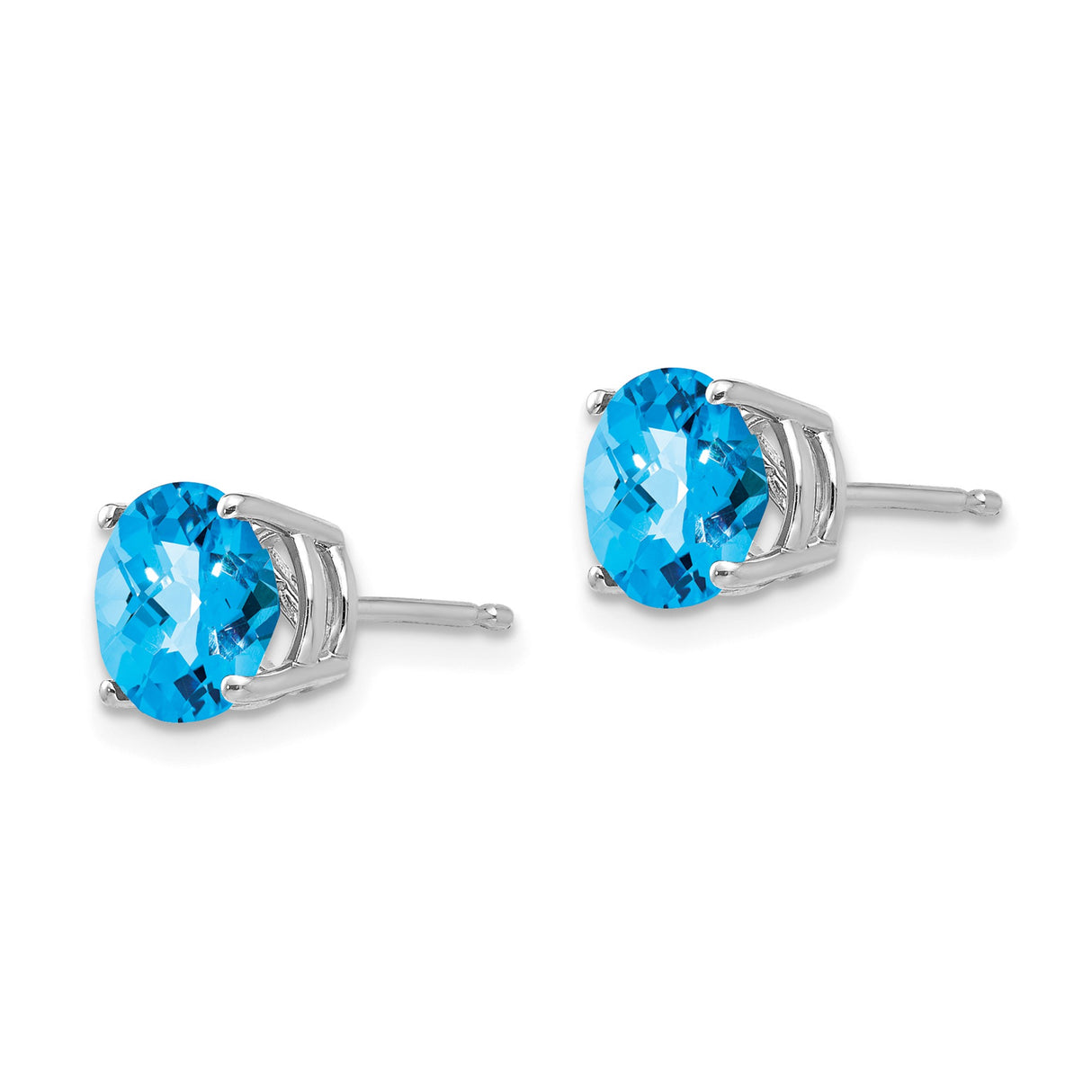 14k White Gold Stud Earrings with Swiss Blue Topaz, Classic Dainty Gemstone Jewelry