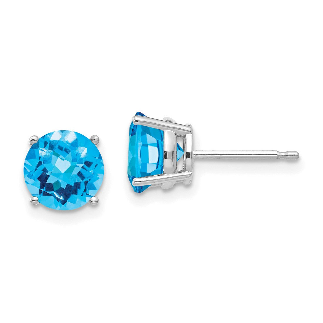 14k White Gold Stud Earrings with Swiss Blue Topaz, Classic Dainty Gemstone Jewelry