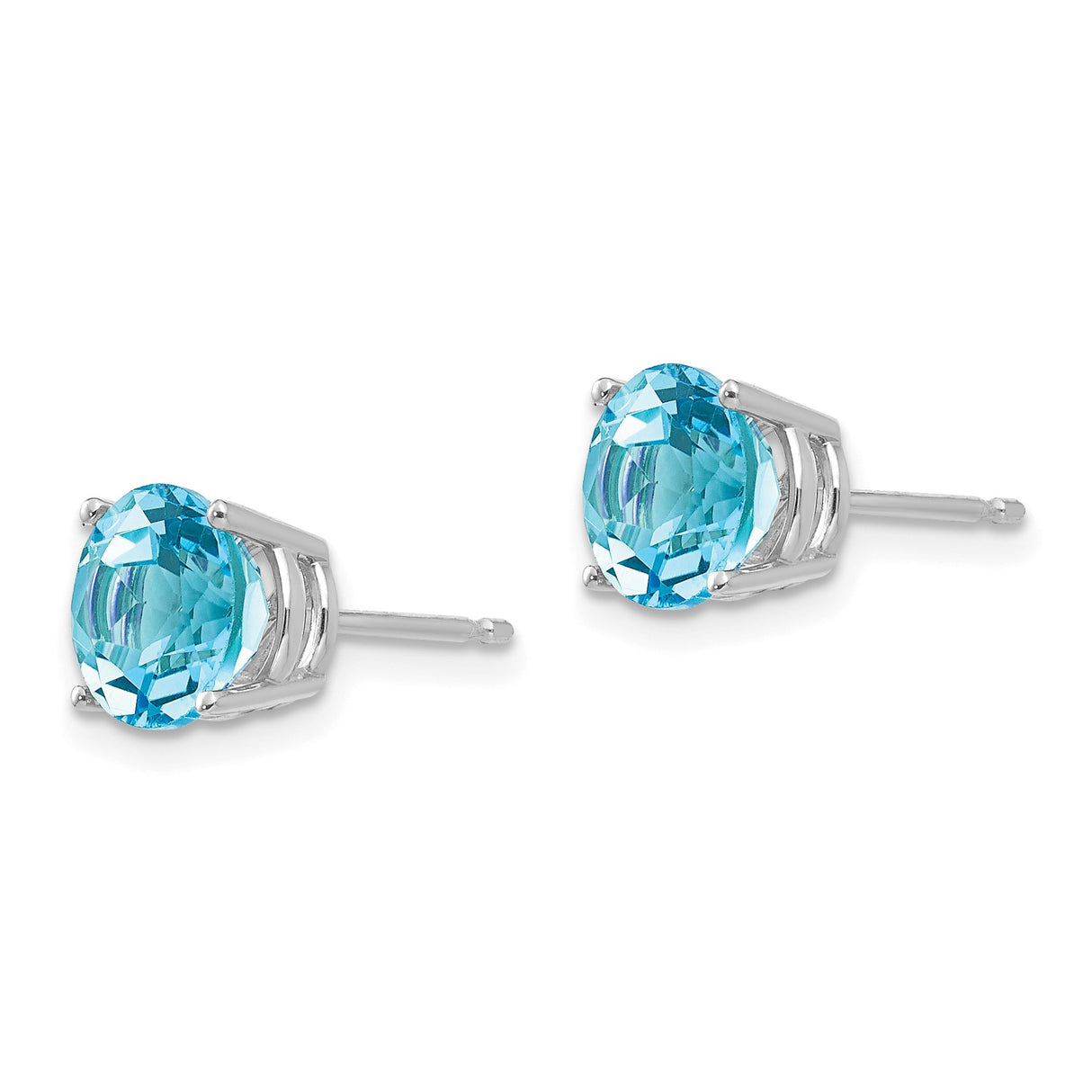 14k White Gold Stud Earrings with Swiss Blue Topaz, Round Cut Minimalist Design