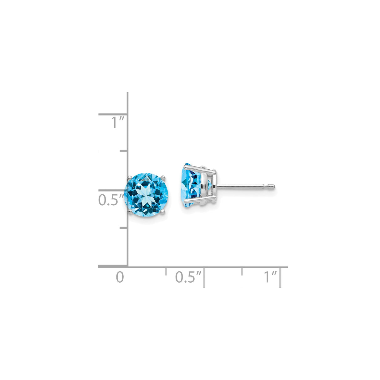 14k White Gold Stud Earrings with Swiss Blue Topaz, Round Cut Minimalist Design