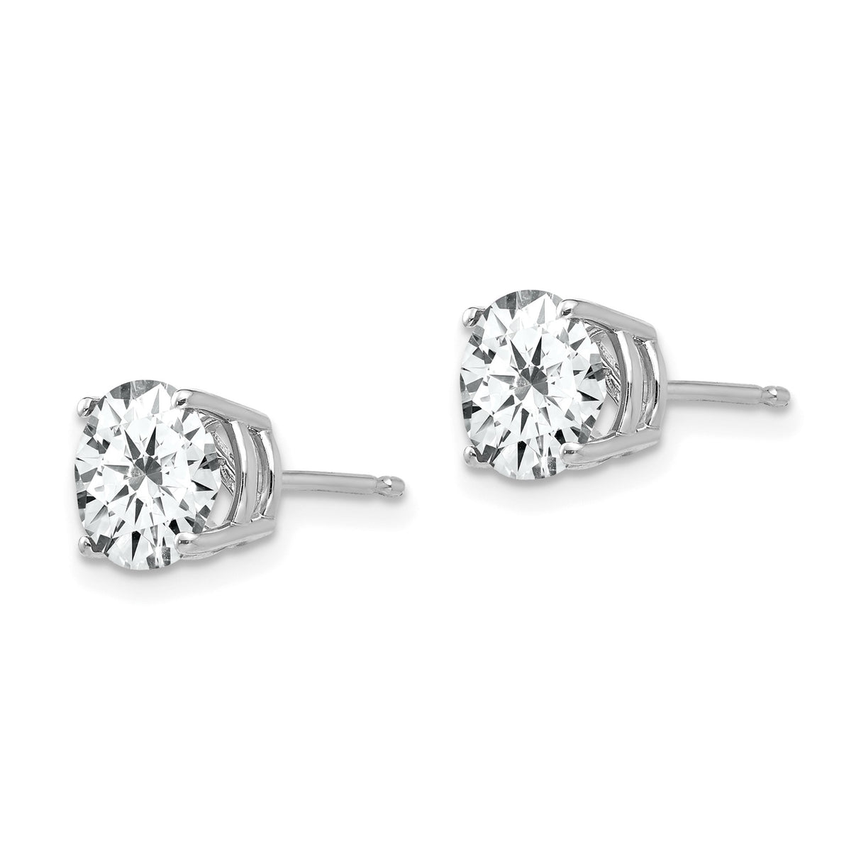 14k White Gold Stud Earrings with Cubic Zirconia, Classic Four-Prong Solitaire Design for Women