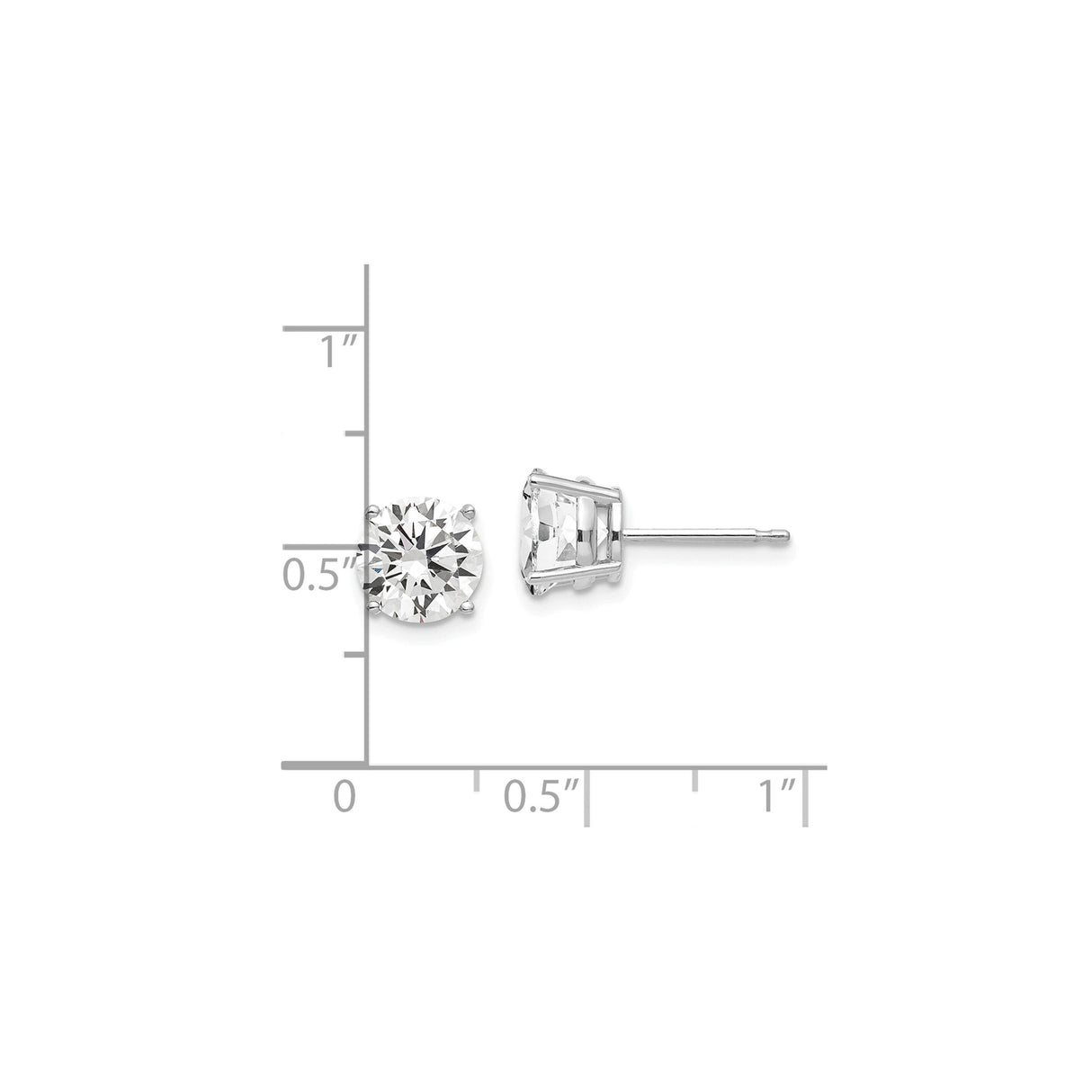 14k White Gold Stud Earrings with Cubic Zirconia, Classic Four-Prong Solitaire Design for Women