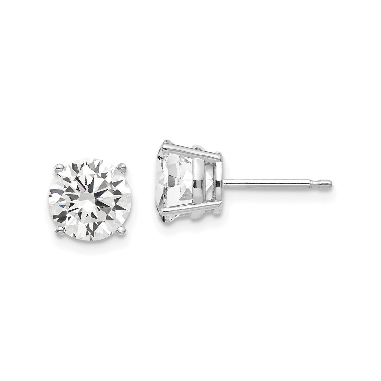 14k White Gold Stud Earrings with Cubic Zirconia, Classic Four-Prong Solitaire Design for Women
