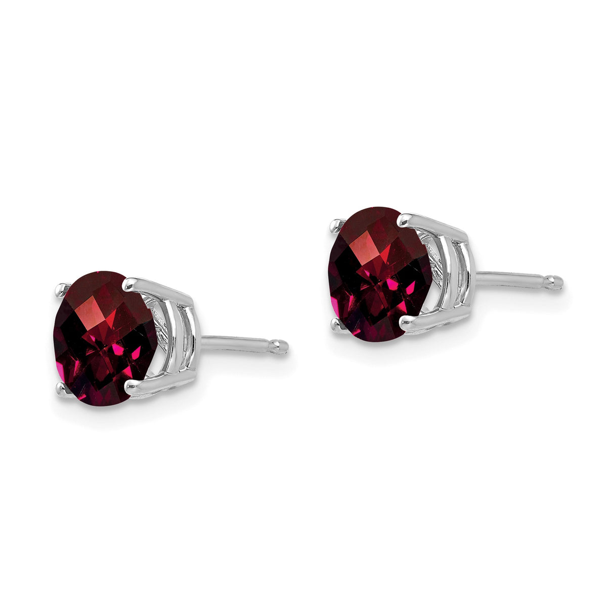 14k White Gold Stud Earrings with Round Garnet in Four Prong Setting
