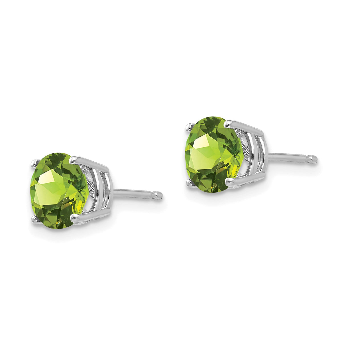 14k White Gold Peridot Stud Earrings, Round Cut August Birthstone, Classic Minimalist Style