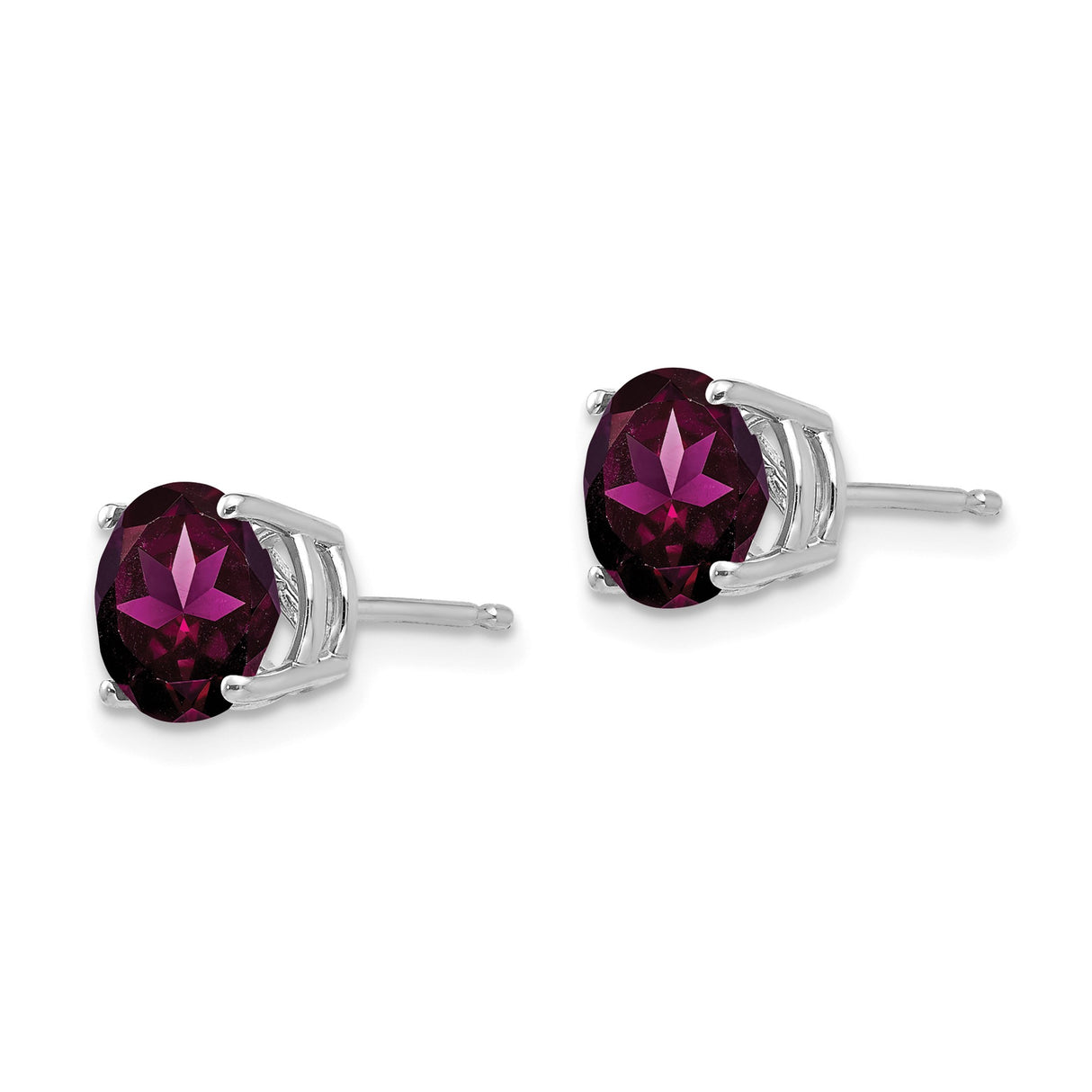 14k White Gold Garnet Stud Earrings with Round Deep Red Purple Rhodolite Gemstones
