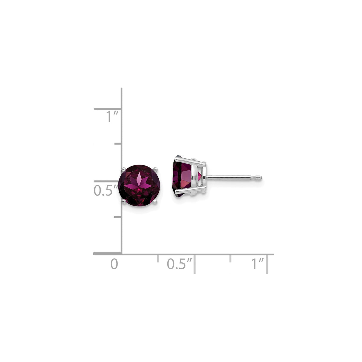14k White Gold Garnet Stud Earrings with Round Deep Red Purple Rhodolite Gemstones