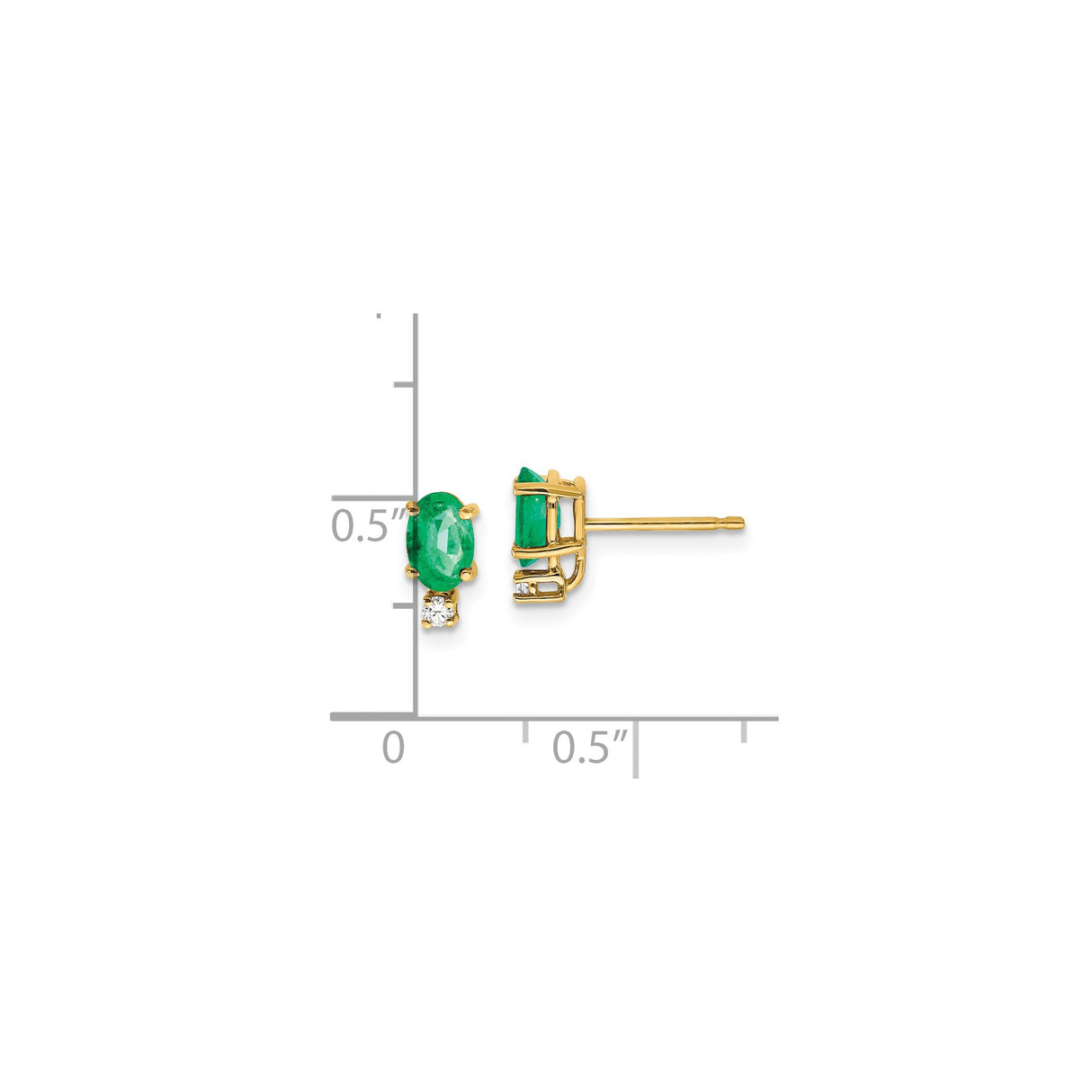 14k Yellow Gold Stud Earrings with Oval Cut Emerald and Diamond Accents, Classic Design for Women