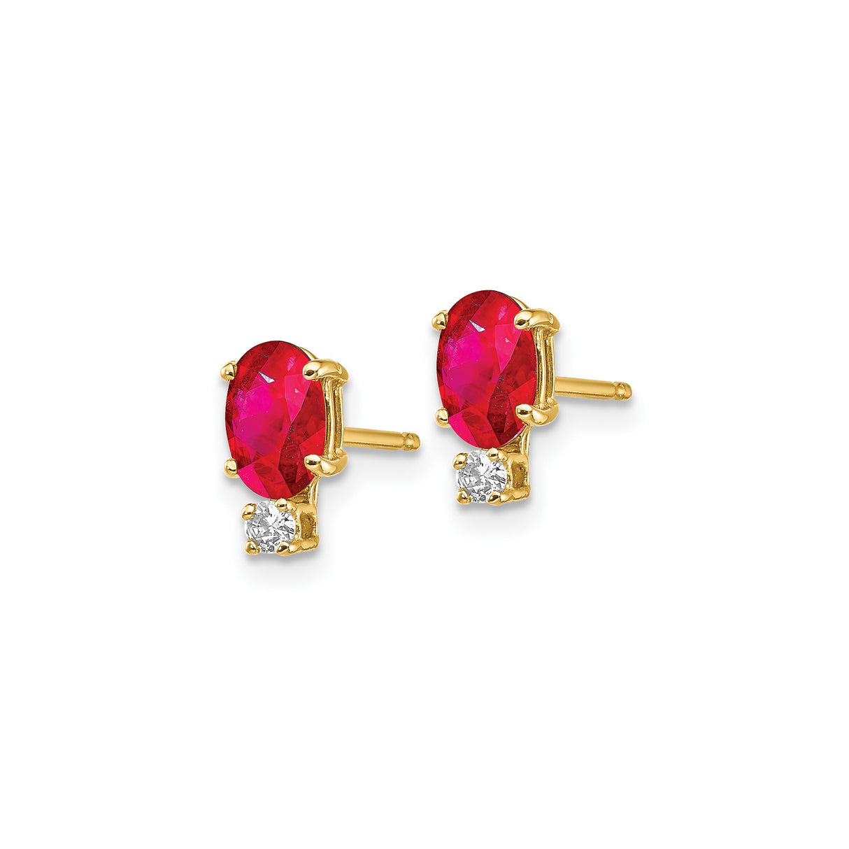 14k Yellow Gold Stud Earrings with Oval Ruby and Small Round Diamond Accents