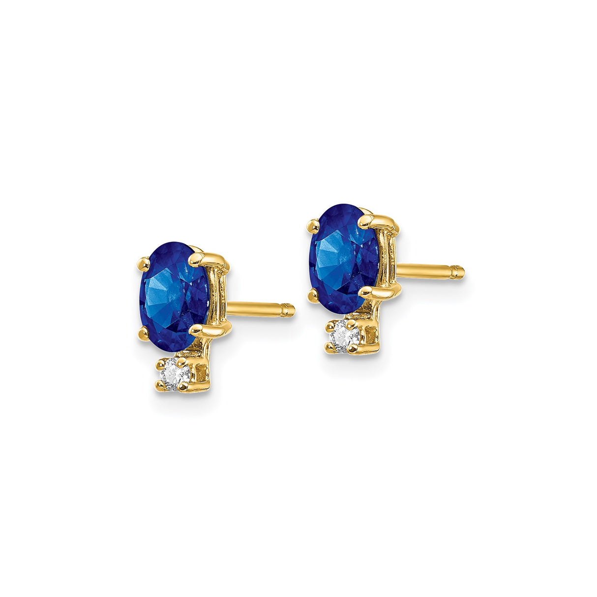 14k Yellow Gold Stud Earrings with Blue Sapphire and Diamond Accents, Classic Formal Style