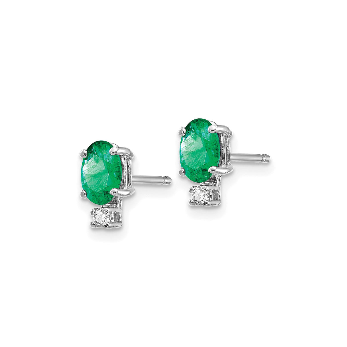 14k White Gold Stud Earrings with Oval Emerald and Diamond Accents, Classic Womens Jewelry