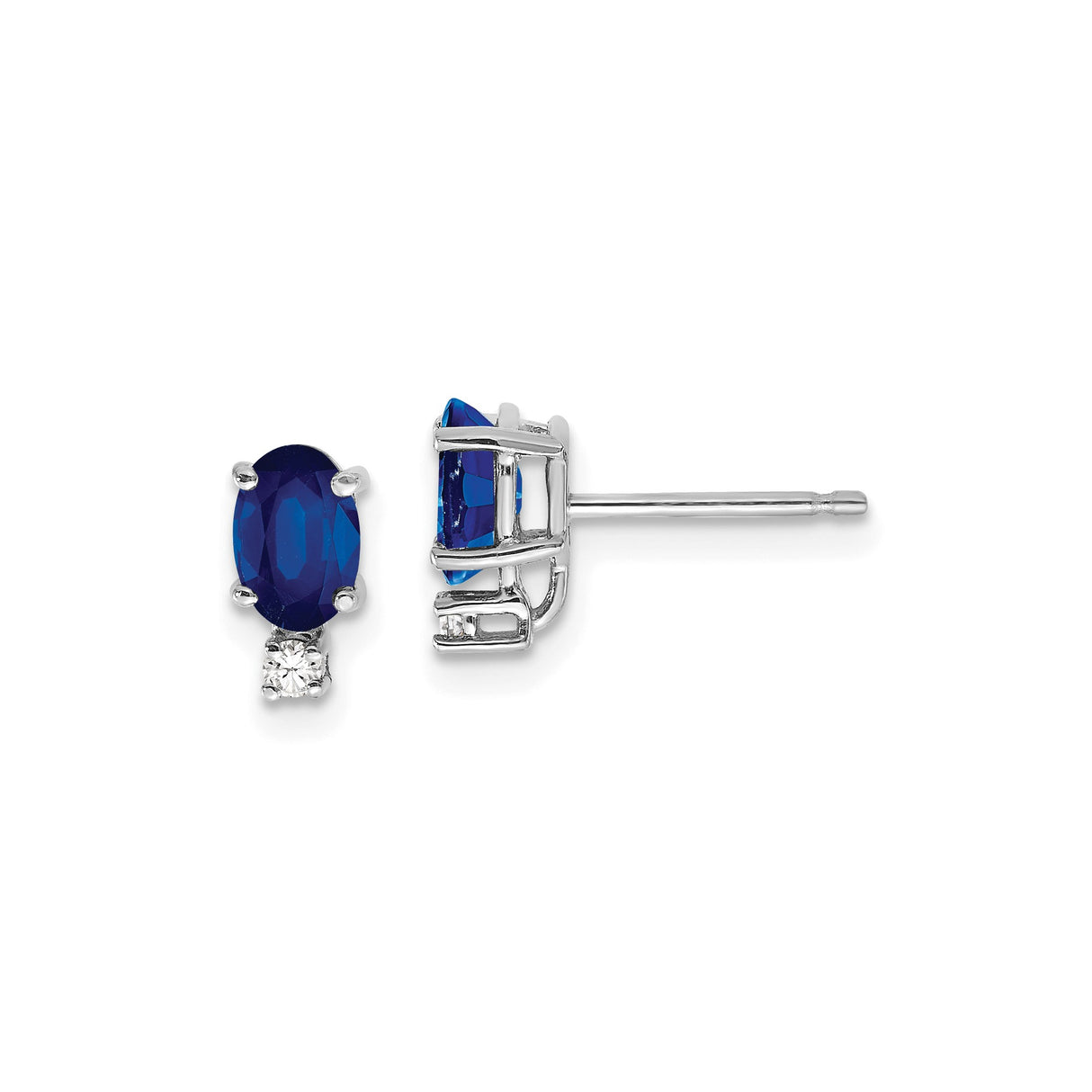 14k White Gold Stud Earrings with Oval Sapphire and Diamond Accents, Classic Formal Design