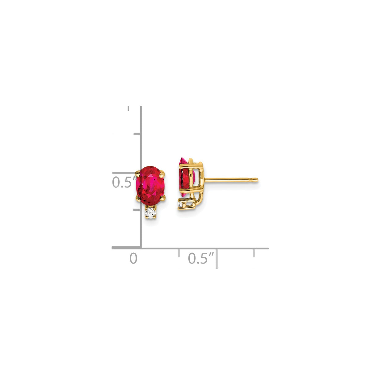 14k Yellow Gold Ruby and Diamond Stud Earrings, Classic Oval Design for Women