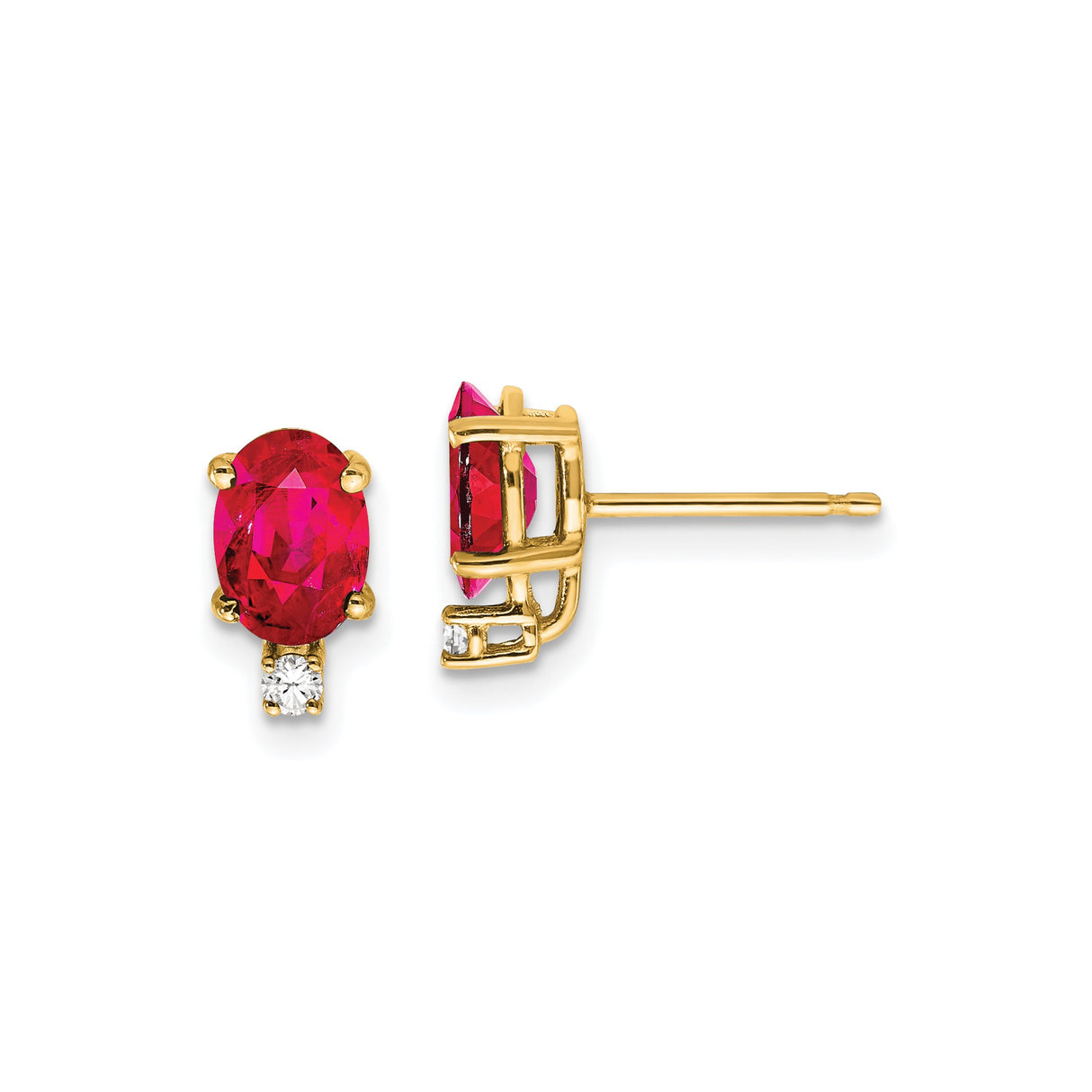 14k Yellow Gold Ruby and Diamond Stud Earrings, Classic Oval Design for Women