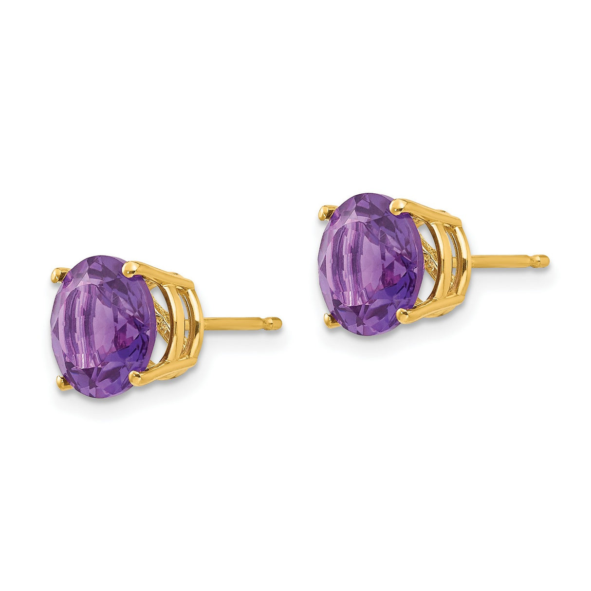 14k Yellow Gold Amethyst Stud Earrings, Round Four-Prong Setting, February Birthstone