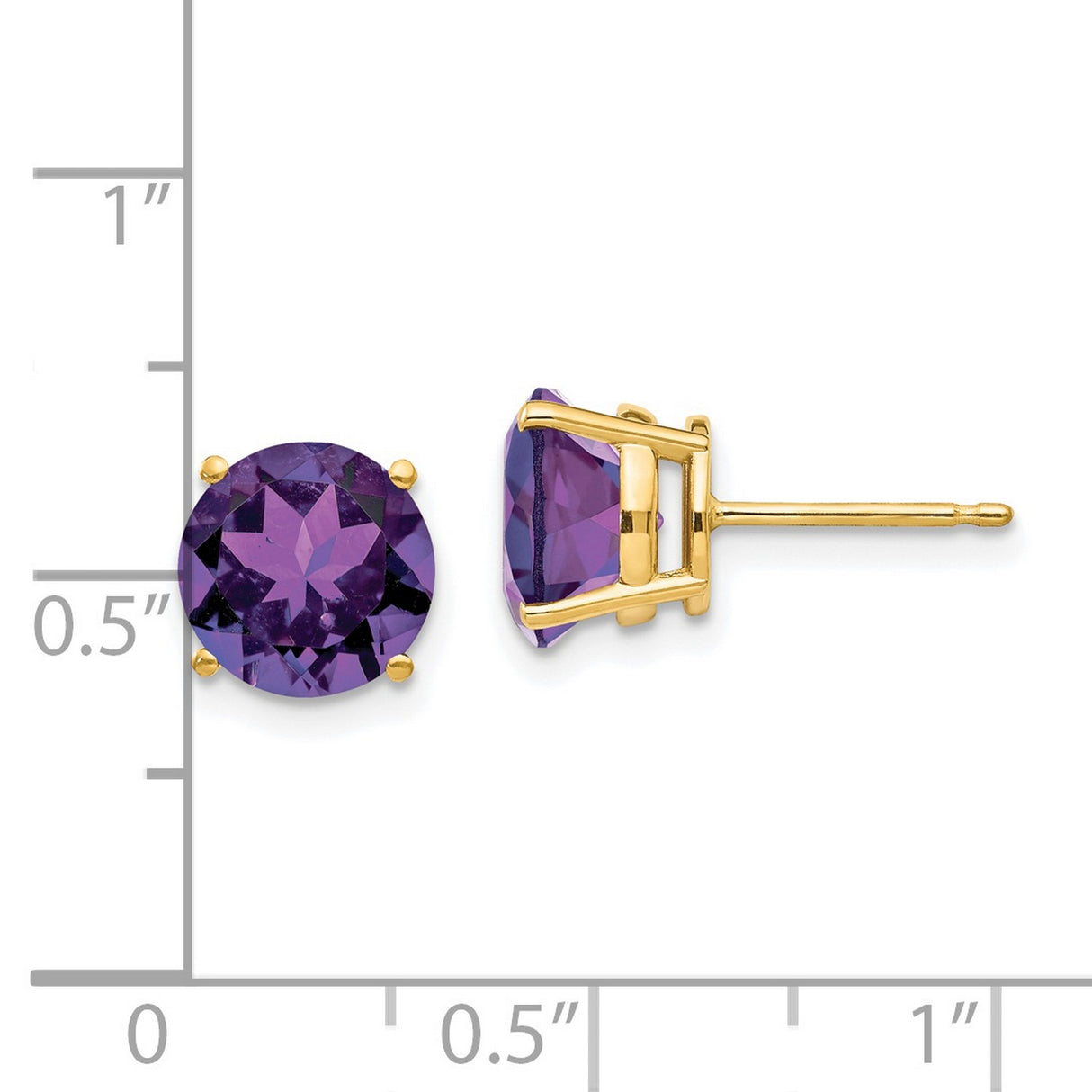 14k Yellow Gold Amethyst Stud Earrings, Round Four-Prong Setting, February Birthstone