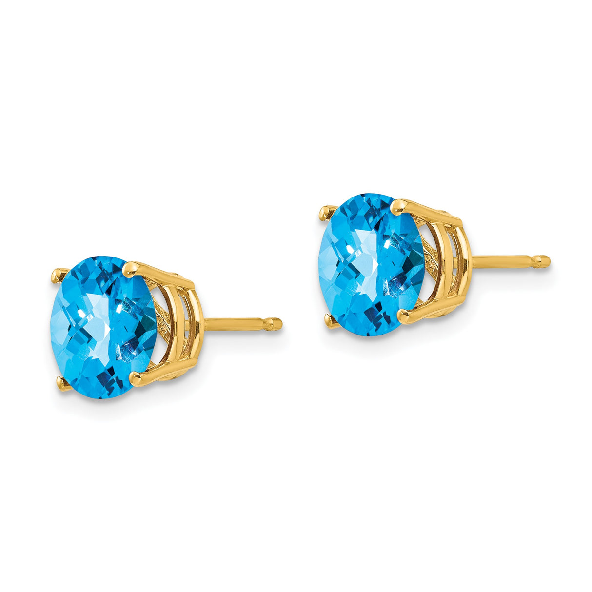 14k Yellow Gold Stud Earrings with Swiss Blue Topaz, Dainty Minimalist Birthstone Jewelry