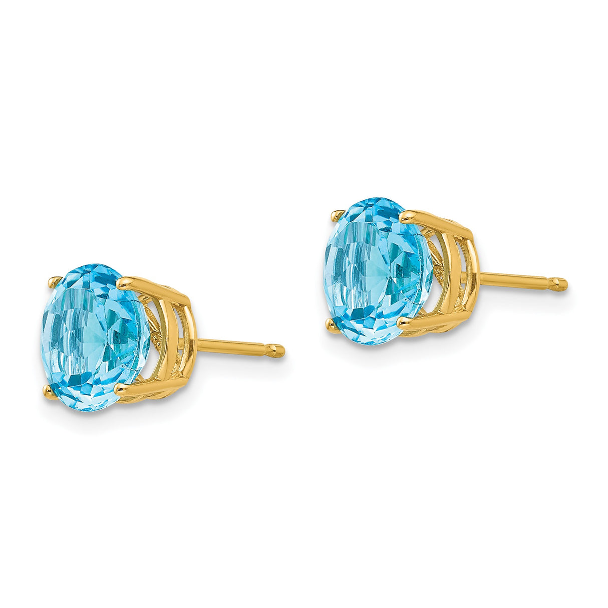 14k Yellow Gold Stud Earrings with Round Swiss Blue Topaz in Four Prong Setting