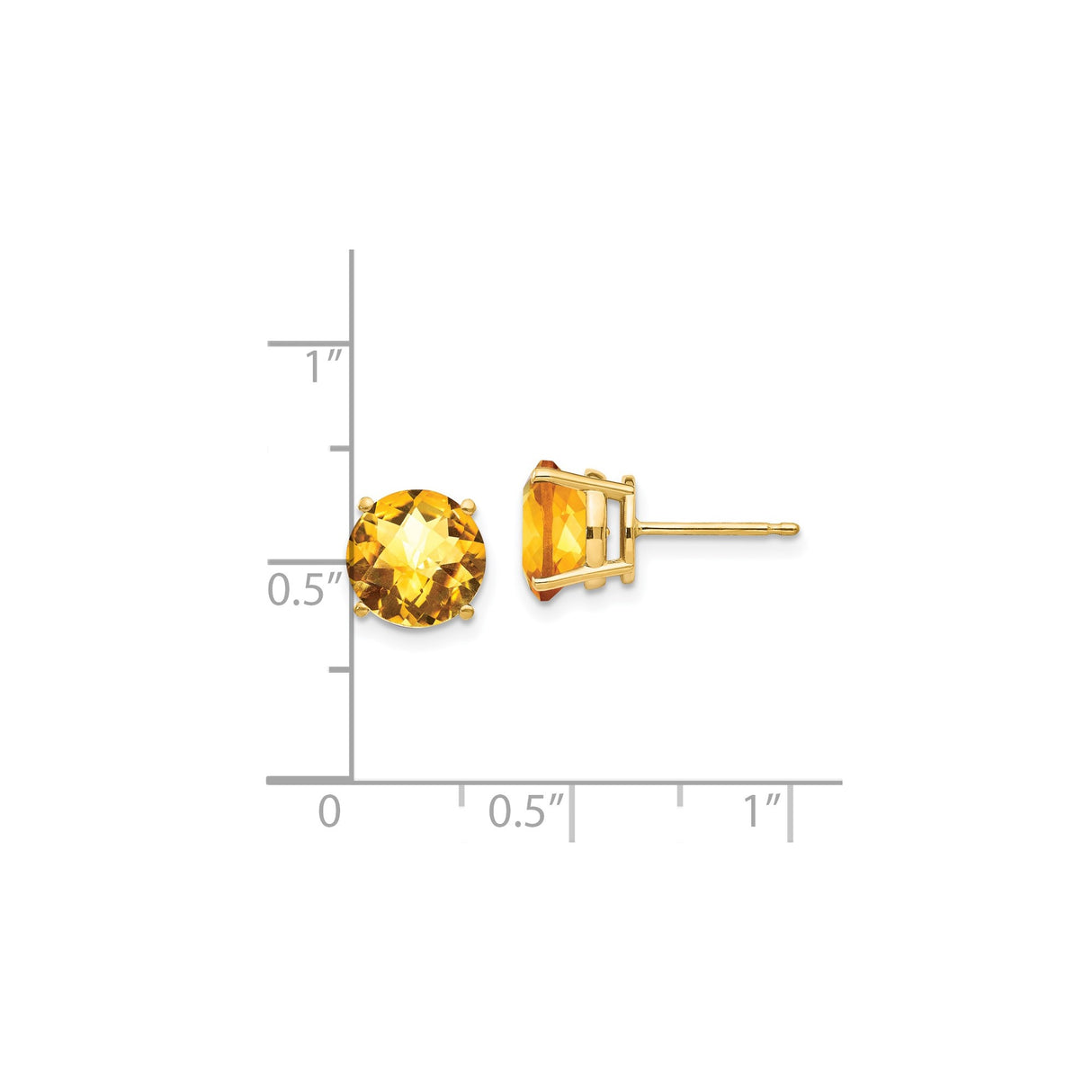 14k Yellow Gold Stud Earrings with Natural Citrine in Four Prong Setting
