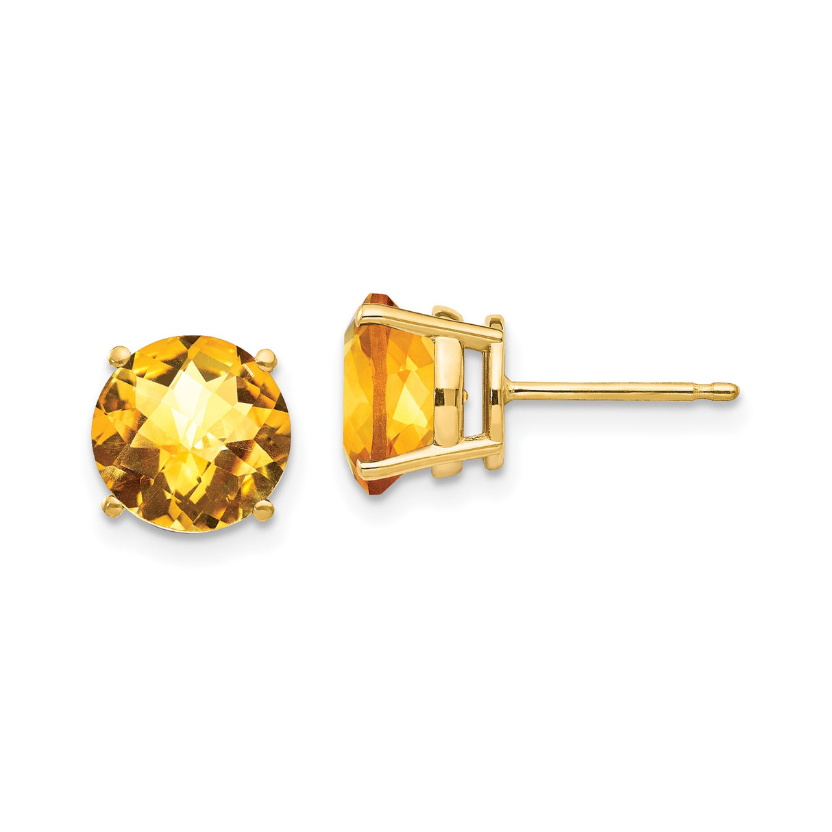 14k Yellow Gold Stud Earrings with Natural Citrine in Four Prong Setting
