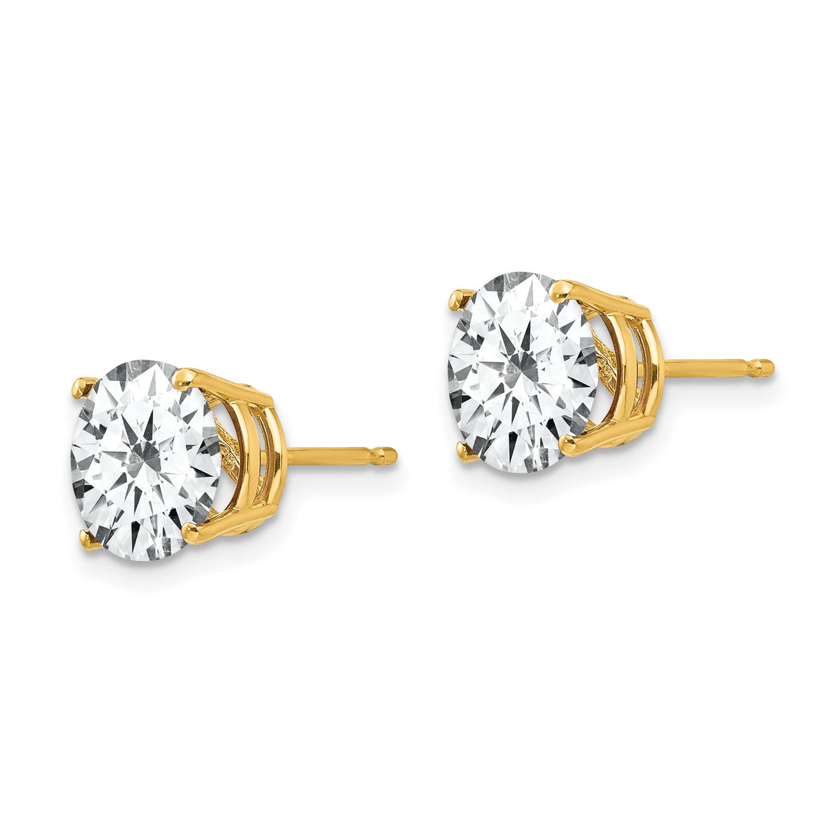 14k Yellow Gold Stud Earrings with Round Cut Cubic Zirconia in Classic Four Prong Setting